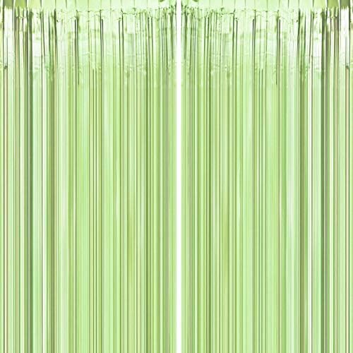 Green Tinsel Foil Fringe Curtains 2pc