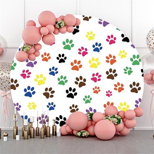 Renaiss 7x7ft Round Pet Paws Backdrop Cover