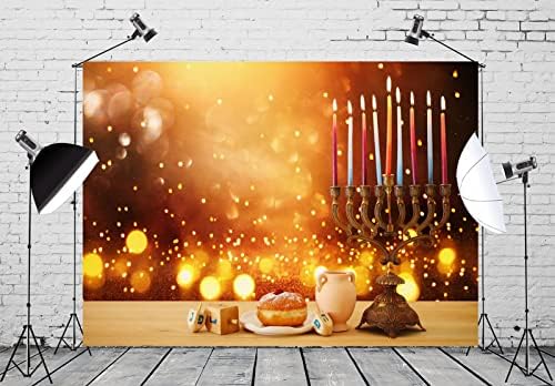 BELECO 8x6ft Hanukkah Photography Backdrop with Golden Bokeh Glitter