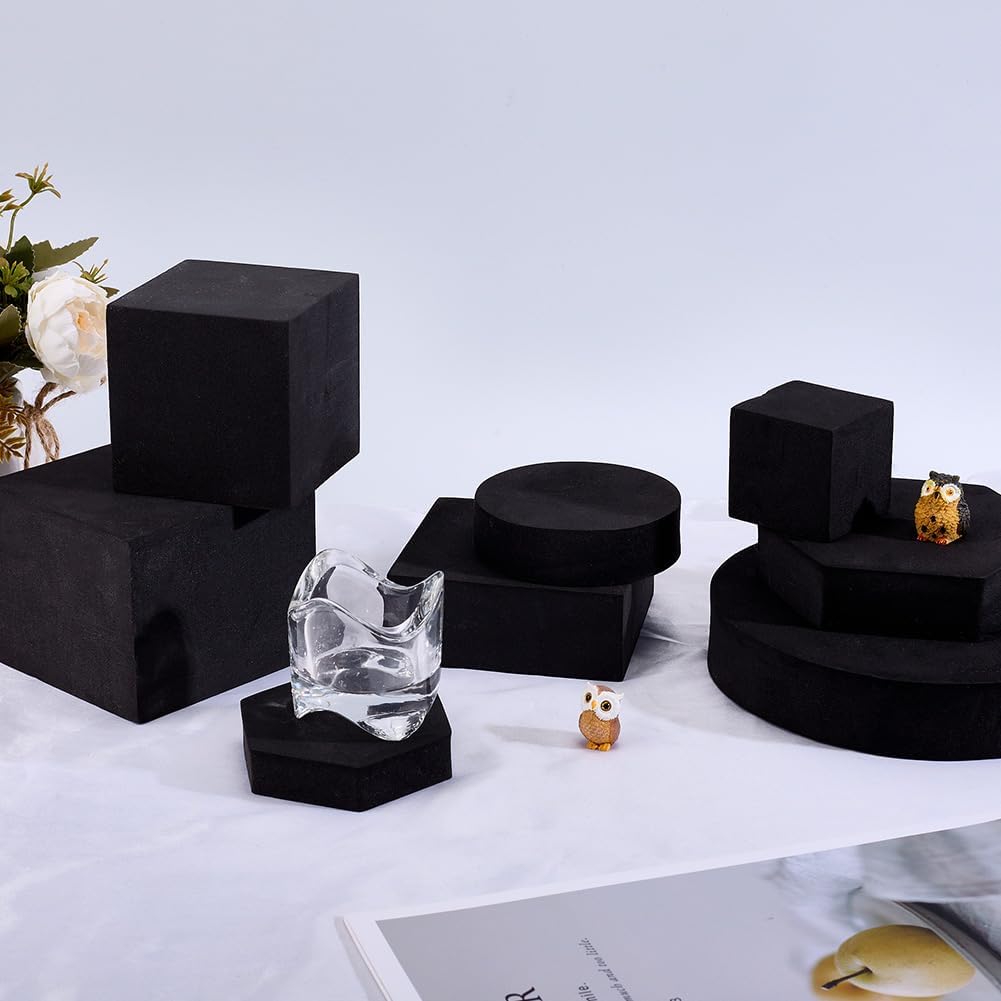 CREATCABIN 8Pcs Geometric Cube Photo Props Set Black Foam