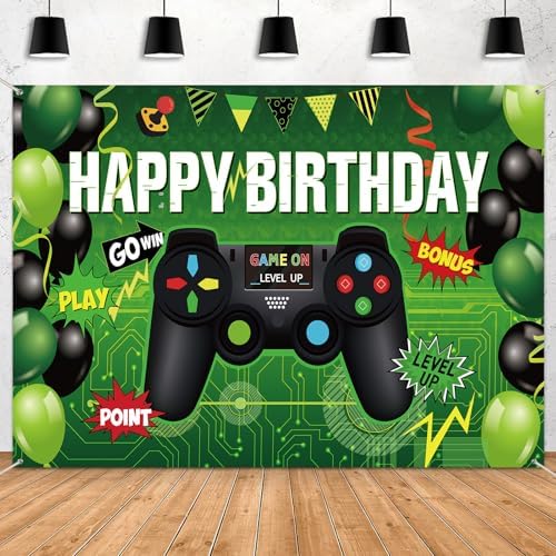 Level Up Gamer Birthday Party Backdrop 7x5ft
