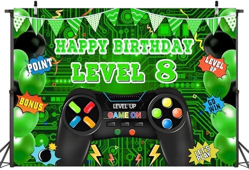 Video Game Level 8 Birthday Backdrop 7x5ft