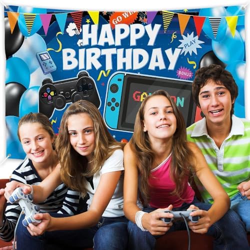 Video Game Birthday Backdrop for Kids Boys Girls 6x36ft