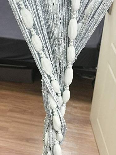 Eyotool Door String Curtain with Shaggy Tassel Room Divider 39x79 Silver Ribbon