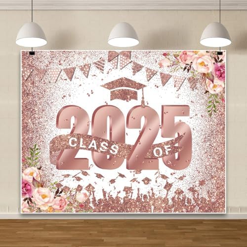 Graduation Class of 2025 Pink Floral Photo Backdrop 10x8ft Vinyl