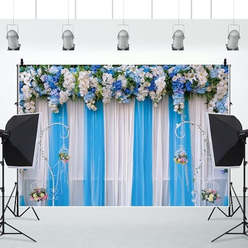 10x8ft White and Blue Tulle Wedding Backdrop