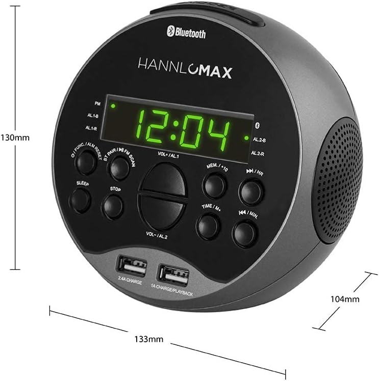 HANNLOMAX HX-129CR Alarm Clock Radio with Bluetooth and USB Charging