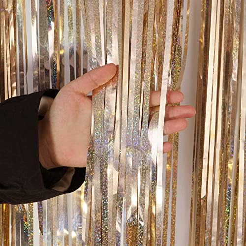 Champagne Tinsel Foil Fringe Curtains 2 Pack
