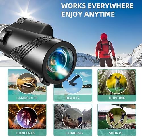 80x100 Power Monocular for Smartphone Stargazing Hunting Bird Watching