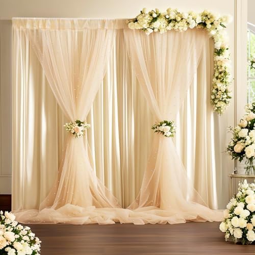 10x8ft Pearl Tulle Double Layered Backdrop with Lights and Clips