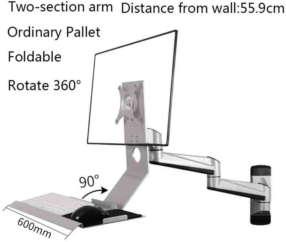 Silver Wall Mount Double Arm Monitor Stand with Collapsible Tray