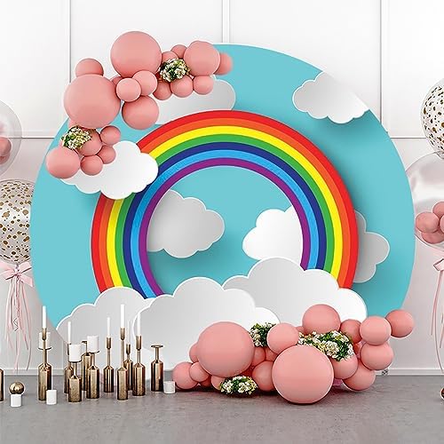 Renaiss 7x7ft Rainbow Round Backdrop Cover for Photoshoots and Parties