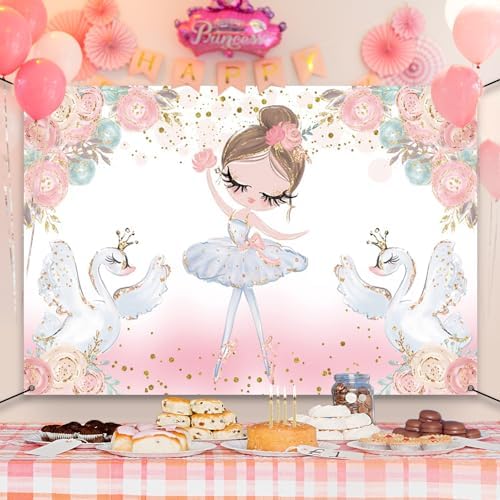 DORCEV Glitter Swan Birthday Banner Backdrop for Girls