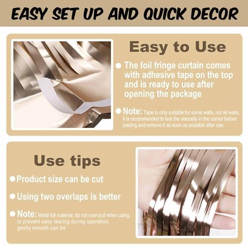 3 Pack Champagne Gold Foil Streamers Curtain