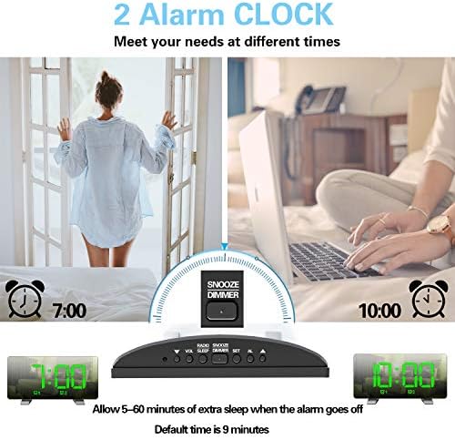 ThreeH Alarm Clock Radio with USB Charging and Adjustable Brightness