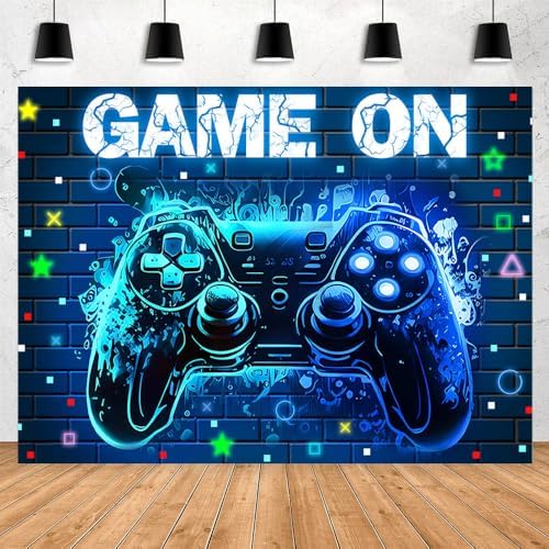 Video Game Party Backdrop with Blue Neon Glow