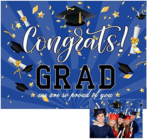 8x6 Ft Blue Graduation Photography Backdrop for Parties and Events