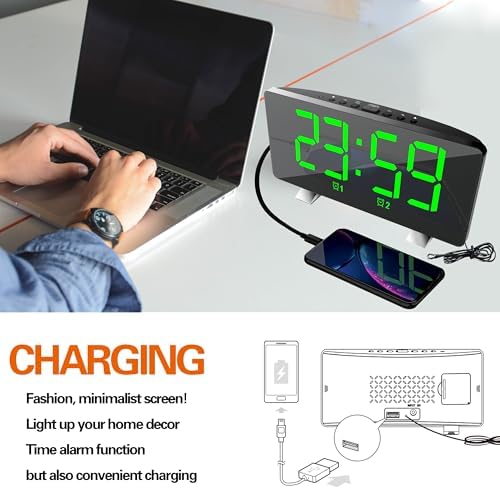 ThreeH Alarm Clock Radio with USB Charging and Adjustable Brightness