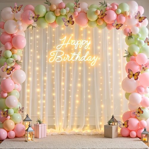 Ivory Tulle Backdrop Curtains with String Lights for Parties