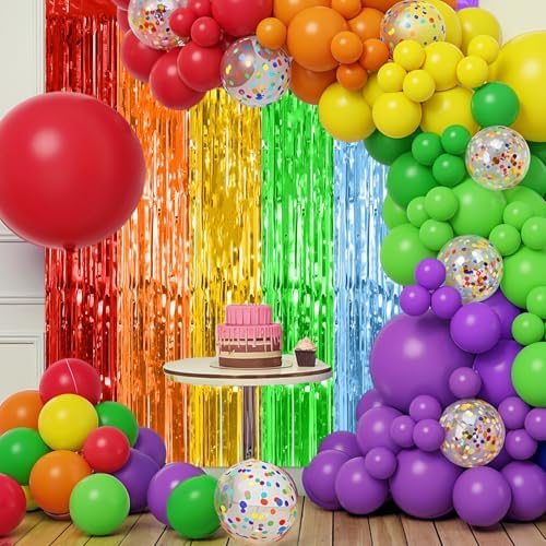 Biapian Rainbow Foil Fringe Curtains 2 Packs Party Decor