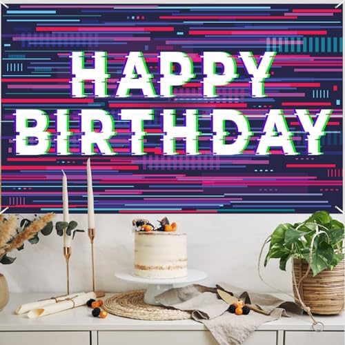 Pixel Art Birthday Holographic Banner Decor