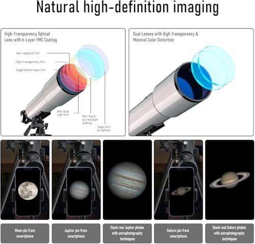 90mm Aperture Refractor Telescope with Stargazing App for Beginners and Adults
