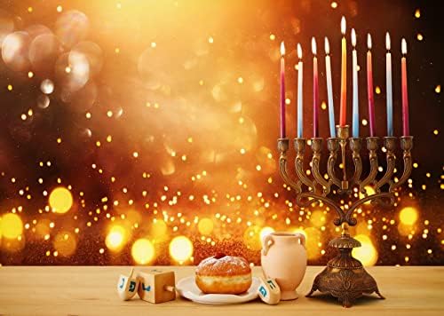 BELECO 8x6ft Hanukkah Photography Backdrop with Golden Bokeh Glitter