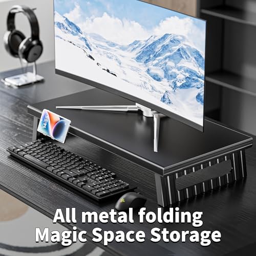 All-Metal Foldable Monitor Stand with Phone Holder