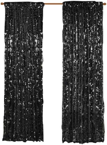 18MM Black Sequin Curtains 45FTX9FT 2 Panels Backdrop