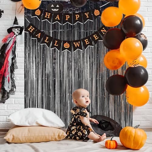 Braveshine Black Halloween Party Foil Curtains 2 Pack