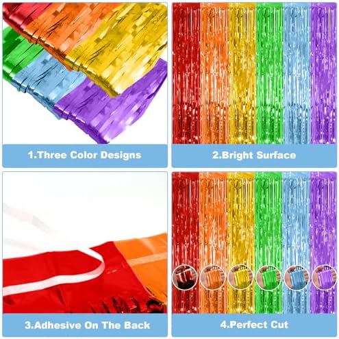 Biapian Rainbow Foil Fringe Curtains 2 Packs Party Decor