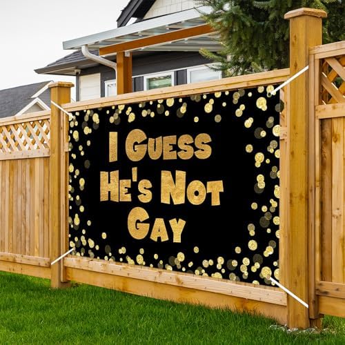 Lofaris Funny Bachelor Party Banner - Extra Large Gold Glitter and Black Backdrop