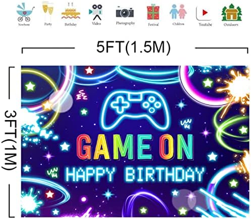 Lofaris 5x3ft Gamer Birthday Backdrop Black and Blue