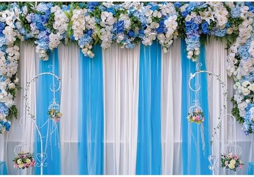 10x8ft White and Blue Tulle Wedding Backdrop