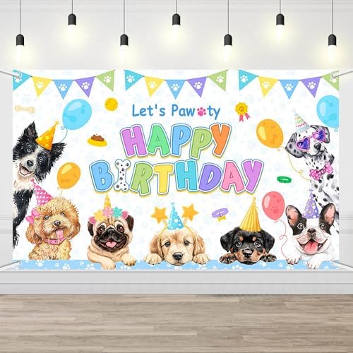 Dog Birthday Decorations Blue Puppy Party Banner Backdrop