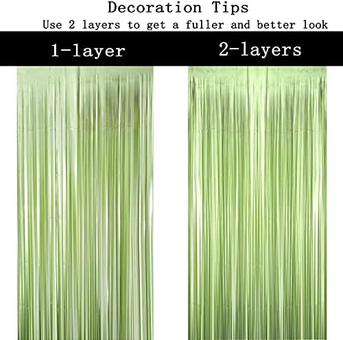 Green Tinsel Foil Fringe Curtains 2pc