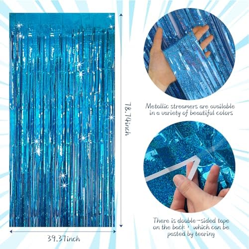 KEJ Tinsel Curtain Backdrop Blue 2 Packs Birthday Decorations