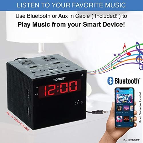 Sonnet Alarm Clock Charging Station with Bluetooth and AMFM Radio