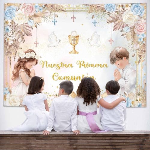 MEHOFOND First Holy Communion Backdrop 7x5ft