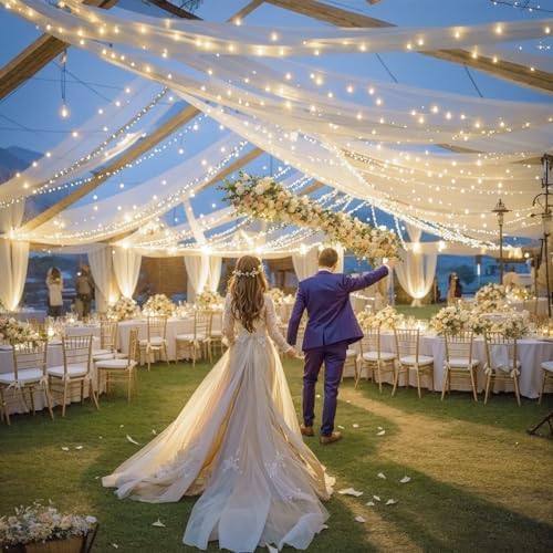 Ivory Ceiling Drapes with Lights Set