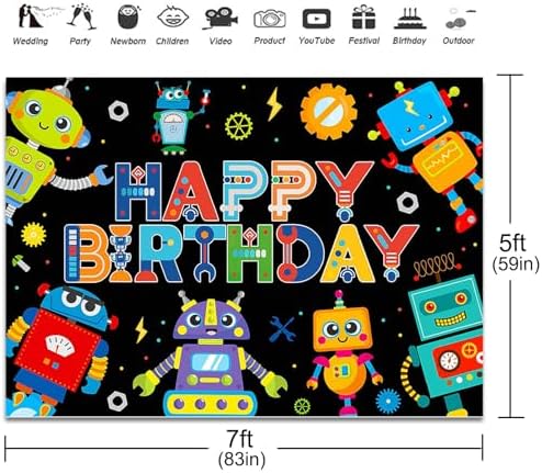 Robot Birthday Backdrop 7x5ft for Boys Party Decor