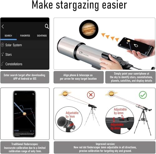 90mm Aperture Refractor Telescope with Stargazing App for Beginners and Adults