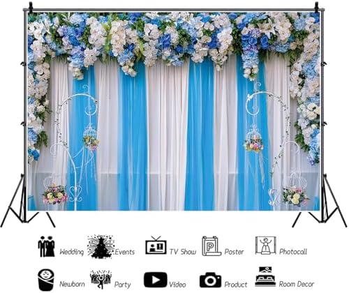 10x8ft White and Blue Tulle Wedding Backdrop