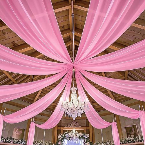 MODFUNS Pink Chiffon Ceiling Drapes 2 Panels 5x20 FT for Wedding Backdrop