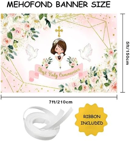 MEHOFOND Holy Communion Backdrop Pink Floral Photo Studio Background
