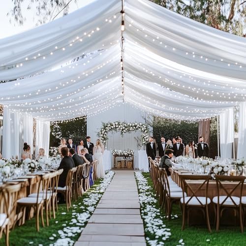 4 Panels White Wedding Drapes 5ftx40ft Wrinkle Free
