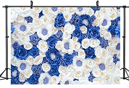 8x6 Ft Blue White Flowers Photography Backdrop for Weddings and Parties