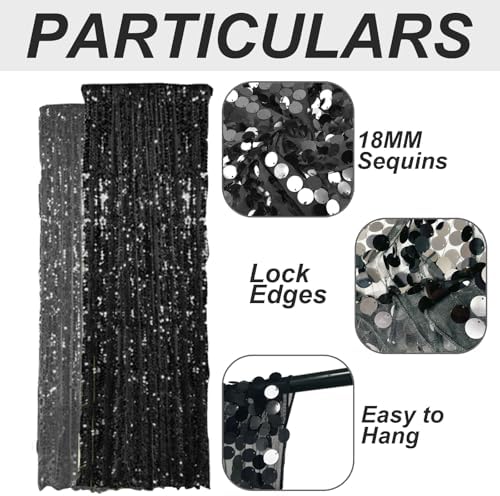 18MM Black Sequin Curtains 45FTX9FT 2 Panels Backdrop