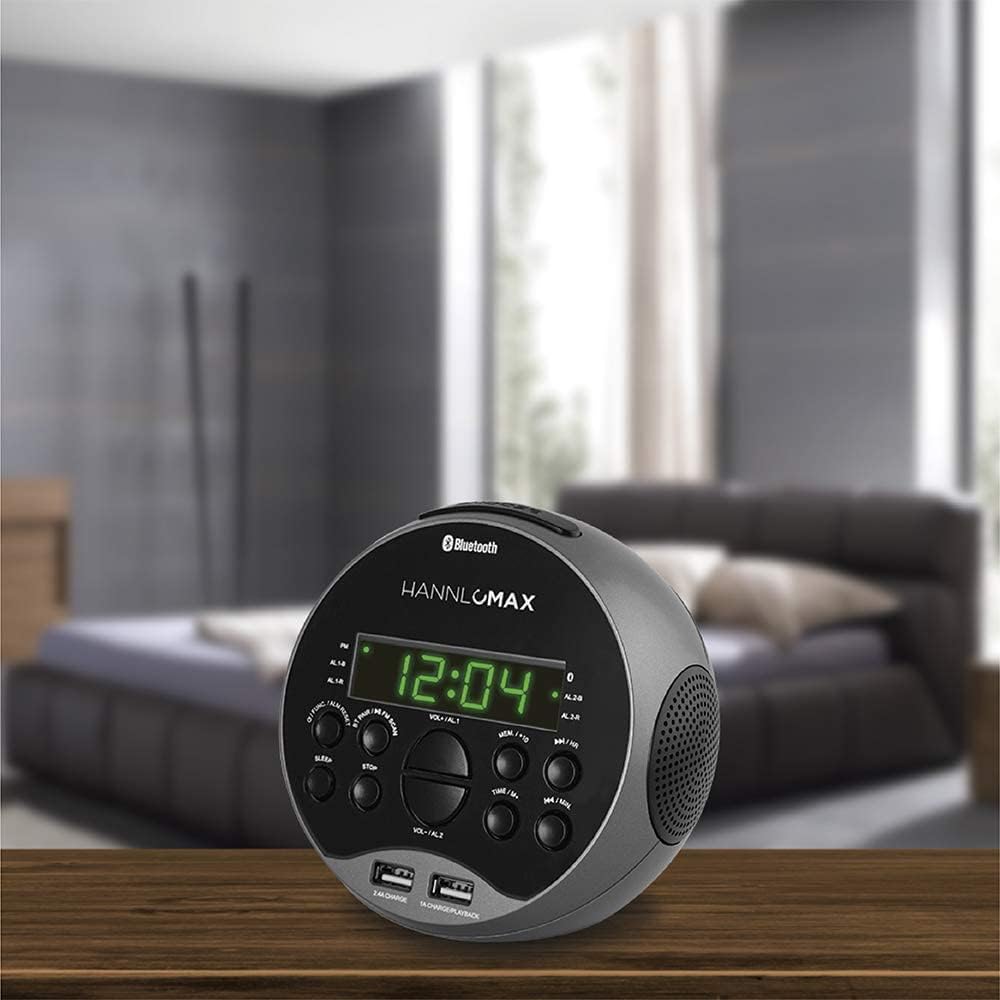 HANNLOMAX HX-129CR Alarm Clock Radio with Bluetooth and USB Charging