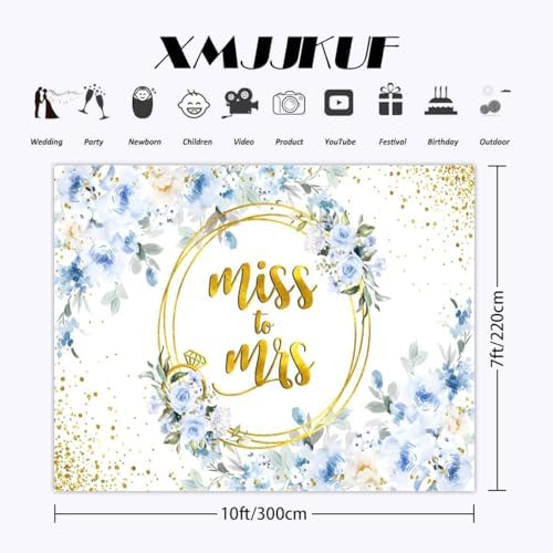 10x7ft Blue Floral Backdrop for Wedding and Photo Events